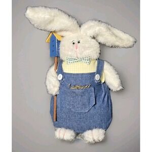 VINTAGE Country Bunny Rabbit Cottagecore Easter Birdhouse Stuffed Animal Decor